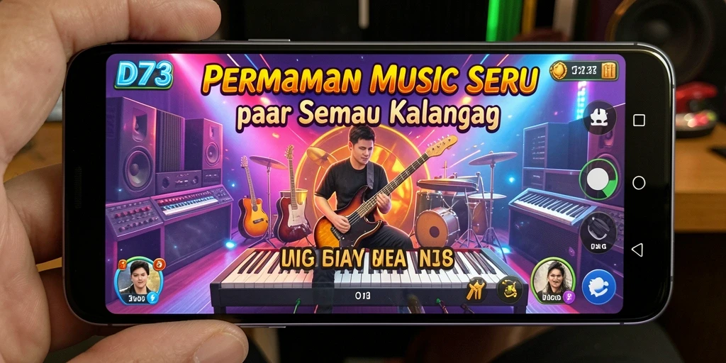 Screenshot utama D73 menampilkan pemain menikmati gameplay musik yang interaktif.