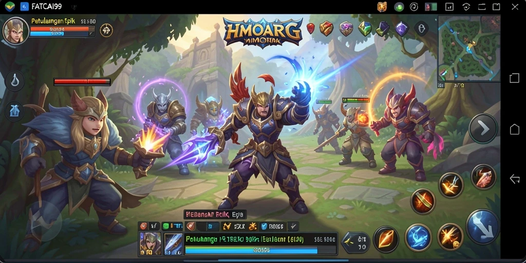 Tangkapan layar utama FATCAI99 menampilkan aksi pertarungan epik di dunia MMORPG.