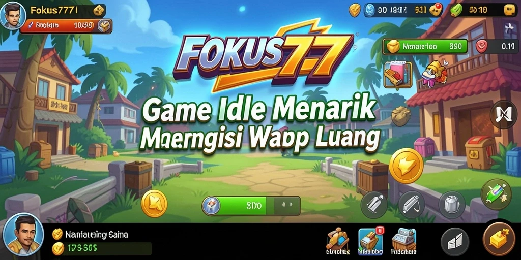 Screenshot gameplay FOKUS777 menampilkan kemajuan karakter dalam mode Idle.