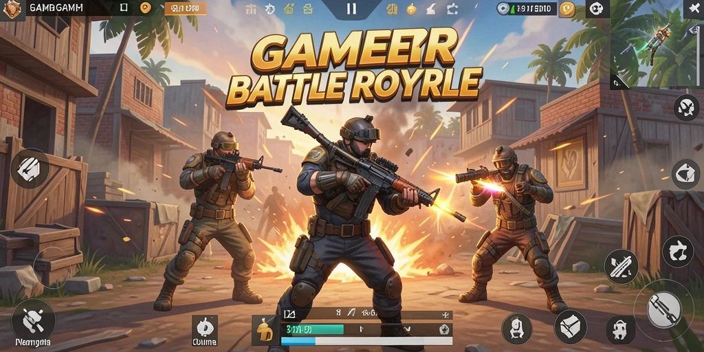 Screenshot GAMERP menampilkan aksi intens dalam pertempuran Battle Royale.