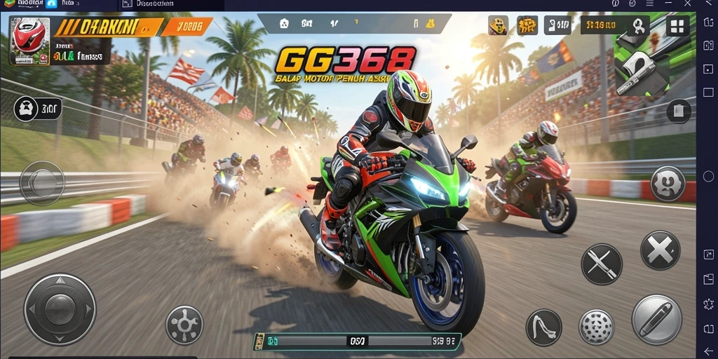 Screenshot gameplay GG368 menampilkan balapan motor yang mendebarkan.