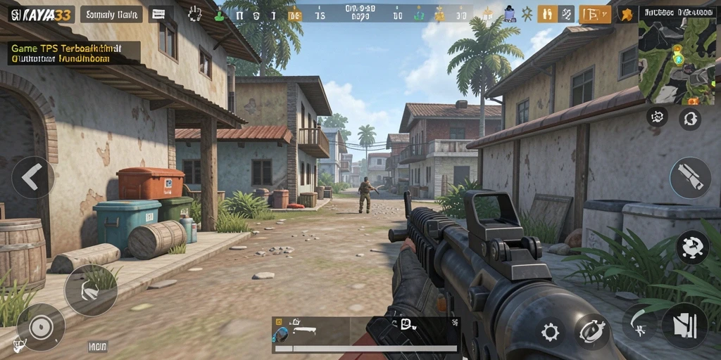 Screenshot utama KAYA33 menampilkan aksi gameplay TPS yang seru.