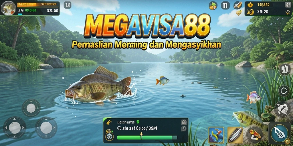 Tampilan gameplay <strong>MEGAVISA88</strong> menampilkan aksi memancing yang mendebarkan dan lokasi bawah laut yang indah.