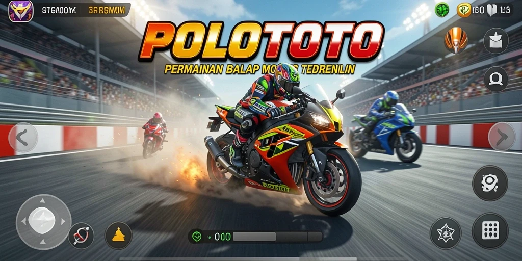 Tampilan gameplay menegangkan dari POLOTOTO dengan balapan motor yang intens.