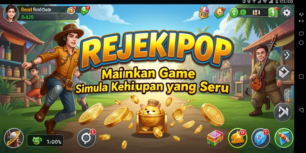 Screenshot gameplay REJEKIPOP menampilkan pembangunan kota yang dinamis.