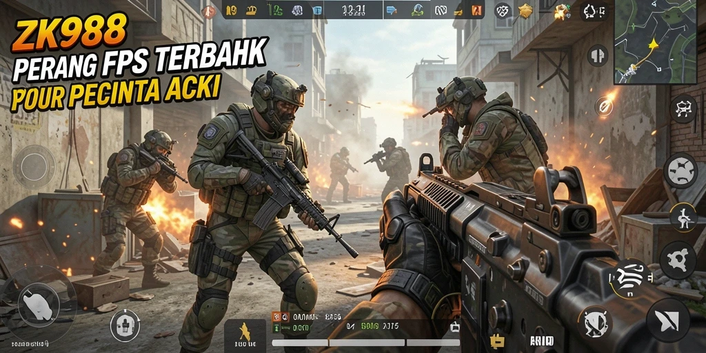 Gameplay ZK988 menampilkan pertarungan FPS yang intens dan mendebarkan.